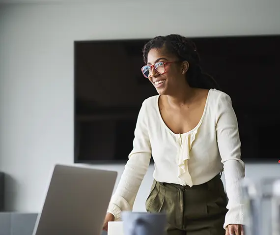 Smiling woman in classroom